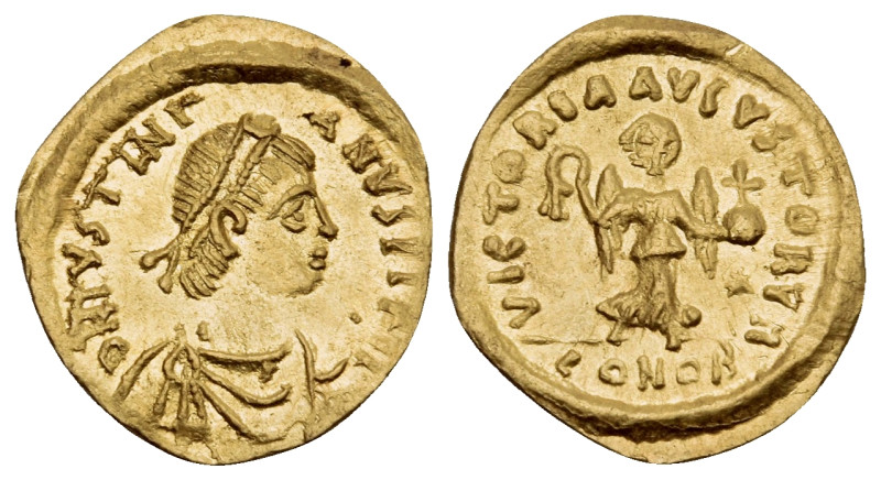 Justinian I, 527-565. Tremissis (Gold, 15,5 mm, 1.45 g, 6 h), Constantinople. D ...