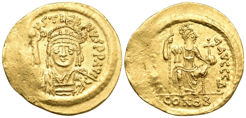 Justin II, 565-578. Solidus (Gold, 21 mm, 4.41 g, 6 h), Constantinople, Δ = 4th ...