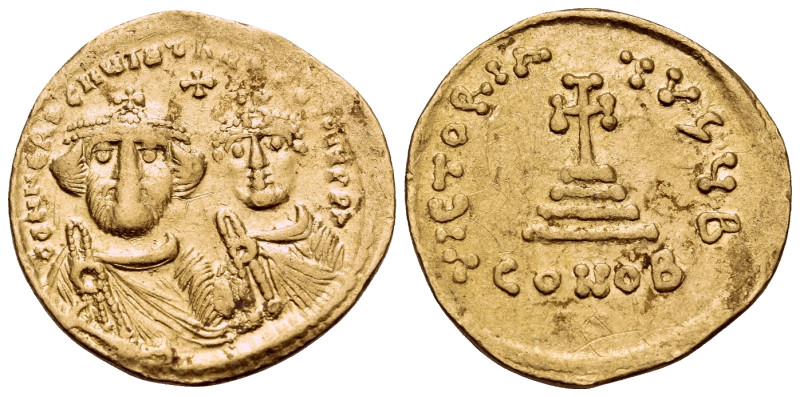 Heraclius, with Heraclius Constantine, 610-641. Solidus (Gold, 20 mm, 4.35 g, 6 ...