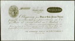 16 Pesos Duros. Tesoro Real. Enero 1835. Sin numeración. (Edifil 2021: 19). Cortecitos sin importancia alguna en el margen derecho. EBC+++.