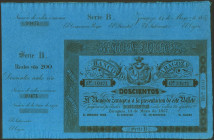 200 Reales. 14 de Mayo de 1857. Banco de Zaragoza. Serie B y con matriz. (Edifil 2021: 127B). Apresto original. SC-.