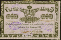 1000 Reales. 1 de Agosto de 1857. Banco de Valladolid. Serie D. (Edifil 2017: 134). Muy raro. MBC+.