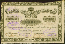 2000 Reales. 1 de Agosto de 1857. Banco de Valladolid. Serie E. (Edifil 2021: 135). Muy raro. MBC+.