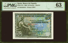 25 Pesetas. 24 de Septiembre de 1906. Serie B. (Edifil 2021: 314a, Pick: 57a). Rarísimo en esta excepcional calidad. SC. Encapsulado PMG63.