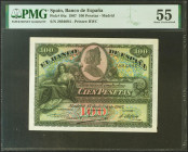 100 Pesetas. 15 de Julio de 1907. Sin serie. (Edifil 2021: 320, Pick: 64a). Inusual en esta calidad. EBC+. Encapsulado PMG55.