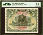 1000 Pesetas. 15 de Julio de 1907. Sin serie. (Edifil 2021: 322, Pick 66a). Rarísimo en esta conservación y sin ninguna reparación, presenta puntitos ...