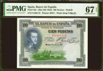 100 Pesetas. 1 de Junio de 1925. Serie F. (Edifil 2021: 350, Pick: 69c). Raro en esta excepcional calidad, apresto original SC. Encapsulado PMG67EPQ.