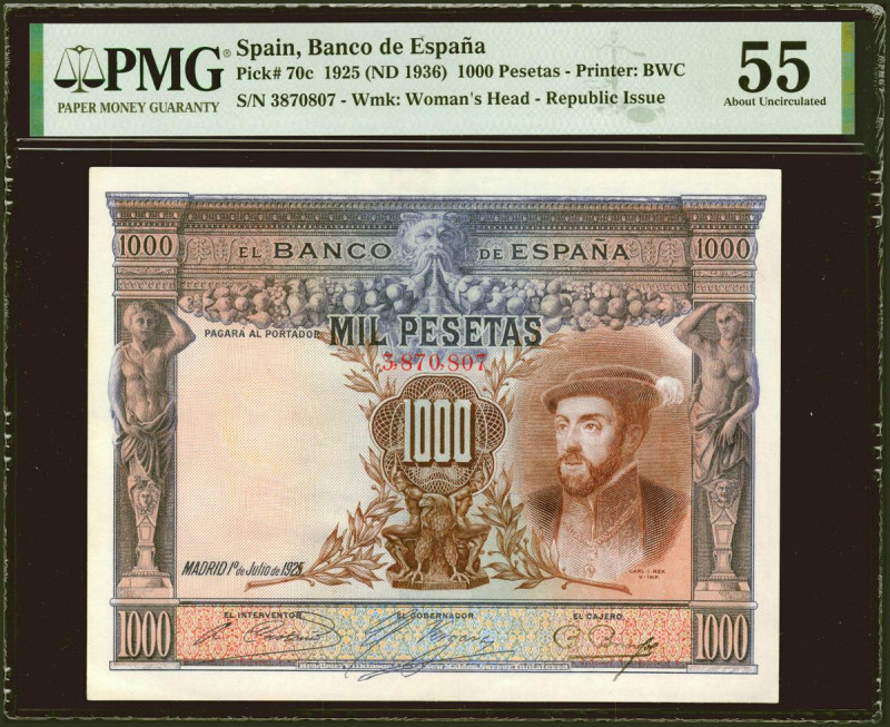 1000 Pesetas. 1 de Julio de 1925. Sin serie y numeración posterior al 3646000. (...