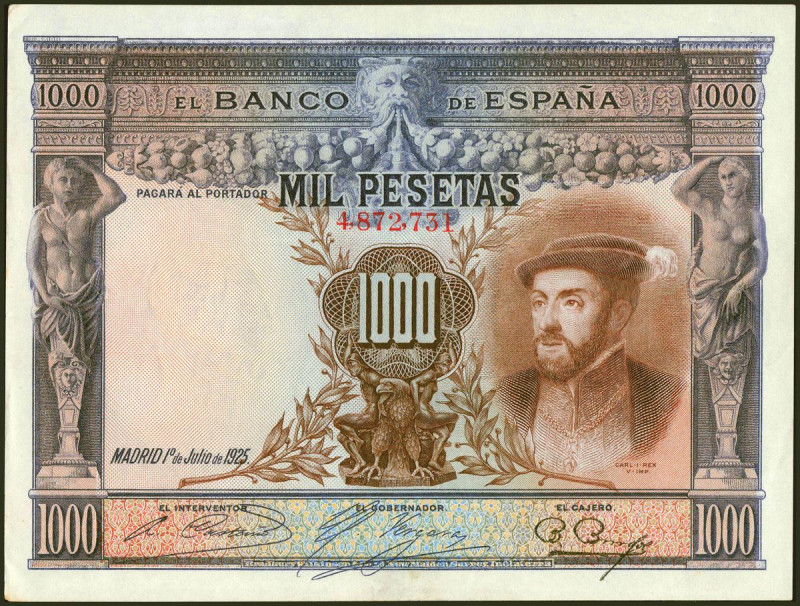 1000 Pesetas. 1 de Julio de 1925. Sin serie y numeración posterior a 3646000. (E...
