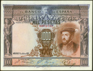 1000 Pesetas. 1 de Julio de 1925. Sin serie y numeración posterior a 3646000. (Edifil 2021: 351). Conserva gran parte del apresto original. EBC.