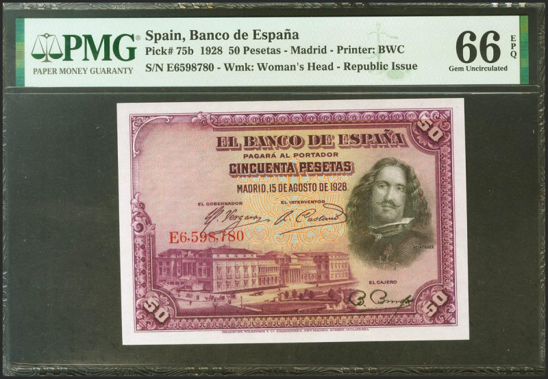 50 Pesetas. 15 de Agosto de 1928. Serie E, última serie emitida. (Edifil 2021: 3...