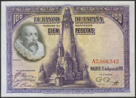 100 Pesetas. 15 de Agosto de 1928. Serie A. (Edifil 2021: 355a, Pick: 76a). SC-.