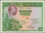 500 Pesetas. 15 de Agosto de 1928. Sin serie. (Edifil 2021: 356). Conserva todo su apresto original. SC-.
