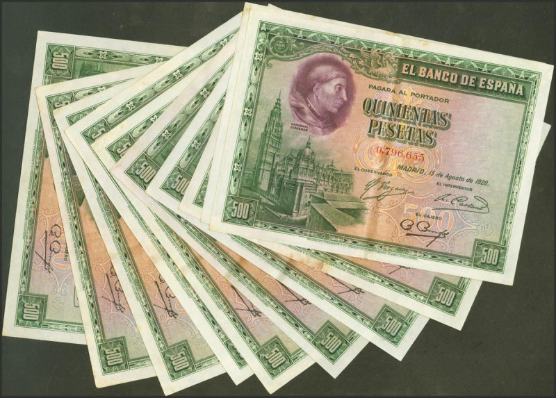 Precioso conjunto de 10 billetes de 500 Pesetas emitidos el 15 de Agosto de 1928...