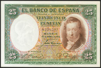 25 Pesetas. 25 de Abril de 1931. Sin serie. (Edifil 2021: 358). Inusual en esta calidad, conserva todo su apresto original. SC.
