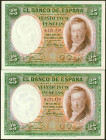 25 Pesetas. 25 de Abril de 1931. Pareja correlativa. Sin serie. (Edifil 2021: 358). Conserva todo su apresto original. SC-.