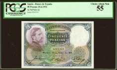 50 Pesetas. 25 de Abril de 1931. Sin serie. (Edifil 2021: 359, Pick: 82). EBC+. Encapsulado PMG55.