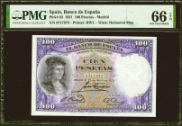 100 Pesetas. 25 de Abril de 1931. Sin serie. (Edifil 2021: 360, Pick: 83). Inusual en esta calidad, apresto original. SC. Encapsulado PMG66EPQ.
