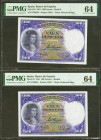 100 Pesetas. 25 de Abril de 1931. Pareja correlativa. Sin serie. (Edifil 2021: 360, Pick: 83). SC. Encapsulados PMG64, ambos.