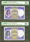 100 Pesetas. 25 de Abril de 1931. Pareja correlativa. Sin serie. (Edifil 2021: 360). SC. Encapsulado PMG63, ambos.