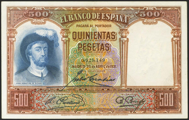 500 Pesetas. 25 de Abril de 1931. Sin serie. (Edifil 2021: 361). Conserva gran p...