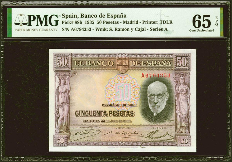 50 Pesetas. 22 de Julio de 1935. Serie A. (Edifil 2021: 366a). Apresto original....