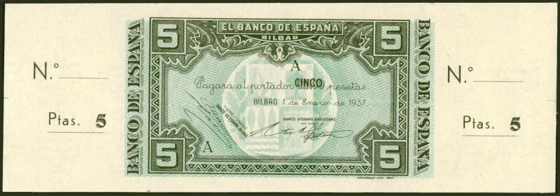 5 Pesetas. 1 de Enero de 1937. Sucursal de Bilbao, antefirma Banco Hispano Ameri...