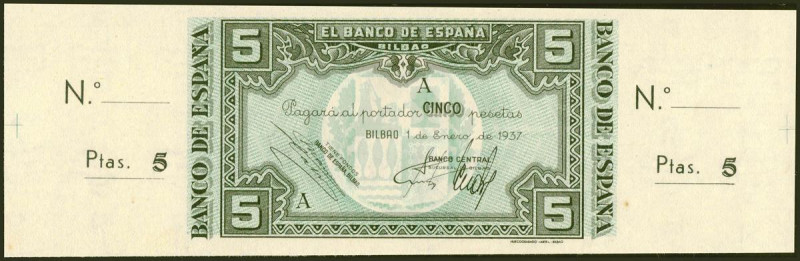 5 Pesetas. 1 de Enero de 1937. Sucursal de Bilbao, antefirma Banco Central. Seri...