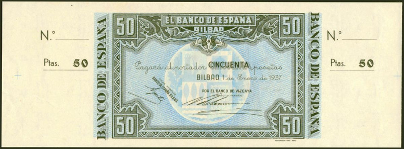 50 Pesetas. 1 de Enero de 1937. Sucursal de Bilbao, antefirma Banco de Vizcaya. ...