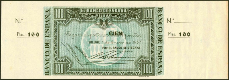 100 Pesetas. 1 de Enero de 1937. Sucursal de Bilbao, antefirma Banco de Vizcaya....