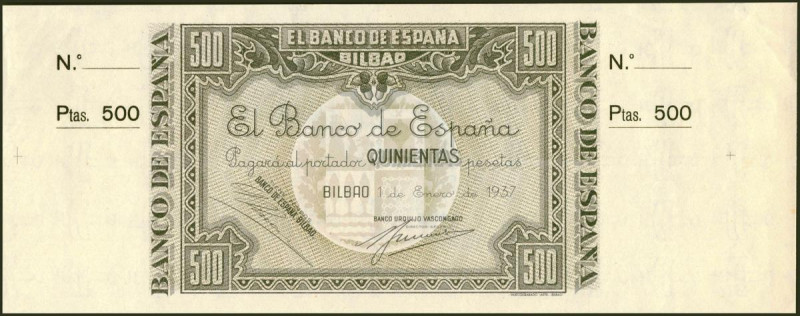 500 Pesetas. 1 de Enero de 1937. Sin serie y con dos matrices. Antefirma Banco U...