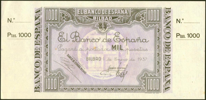 1000 Pesetas. 1 de Enero de 1937. Sucursal de Bilbao, antefirma Banco Central. N...