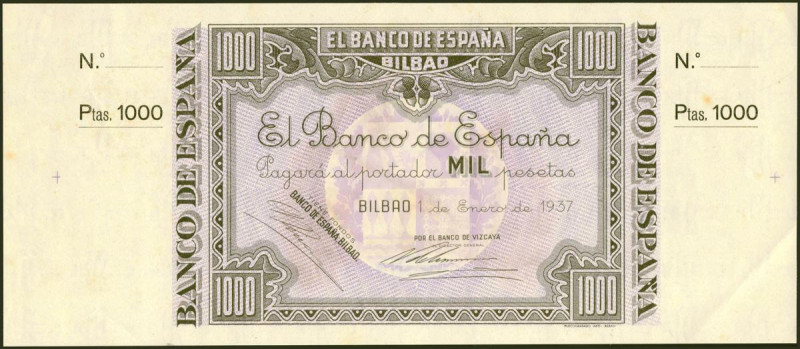 1000 Pesetas. 1 de Enero de 1937. Sucursal de Bilbao, antefirma Banco de Vizcaya...