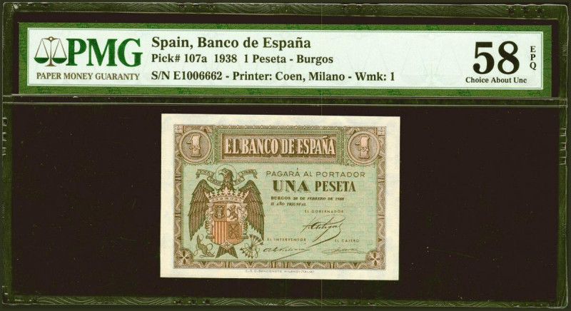 1 Peseta. 28 de Febrero de 1938. Serie E. (Edifil 2021: 427a, Pick: 107a). Apres...