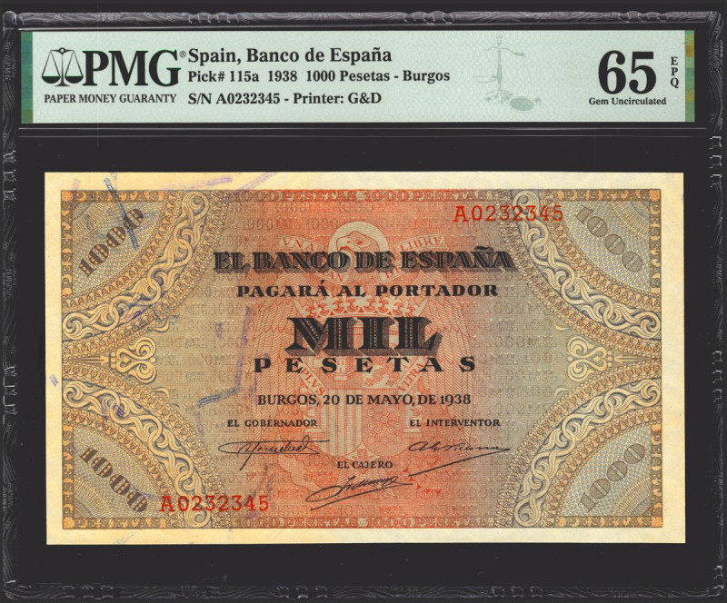 1000 Pesetas. 20 de Mayo de 1938. Serie A. (Edifil 2021: 434, Pick: 115a). Rarís...