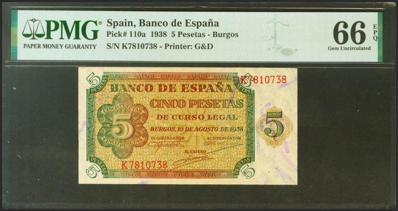 5 Pesetas. 10 de Agosto de 1938. Serie K. (Edifil 2021: 435a, Pick: 110a). Inusu...