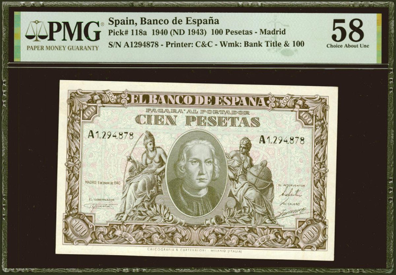 100 Pesetas. 9 de Enero de 1940. Serie A. (Edifil 2021: 438, Pick: 118a). EBC++....