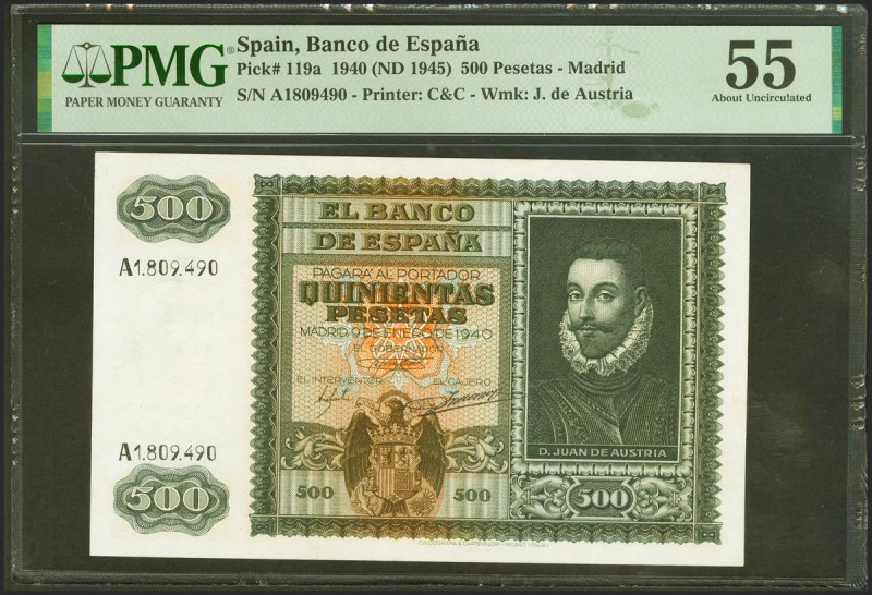 500 Pesetas. 9 de Enero de 1940. Serie A. (Edifil 2017: 439). Muy raro en esta c...