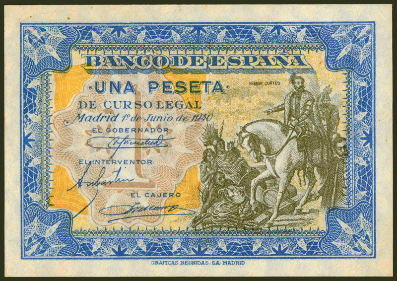 1 Peseta. 1 de Junio de 1940. Sin serie. (Edifil 2021: 441, Pick: 121a). Inusual...