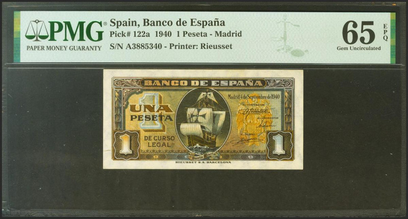 1 Peseta. 4 de Septiembre de 1940. Serie A. (Edifil 2021: 442a). Conserva todo s...