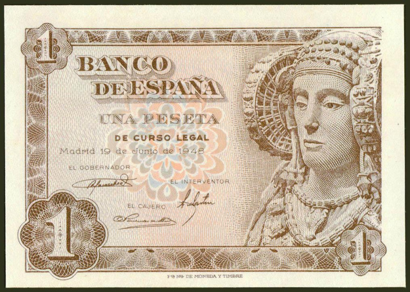 1 Peseta. 19 de Junio de 1948. Serie J. (Edifil 2021: 457a). Apresto original. S...