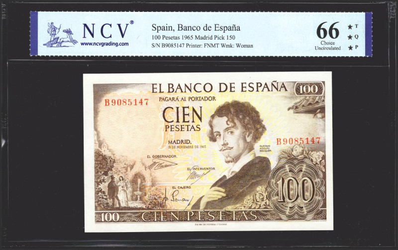 100 Pesetas. 19 de Noviembre de 1965. Serie B. (Edifil 2021: 470a, Pick: 150). R...