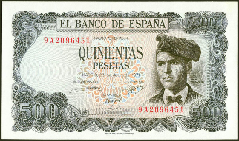 500 Pesetas. 23 de Julio de 1971. Serie especial 9A. (Edifil 2021: 473b). Conser...