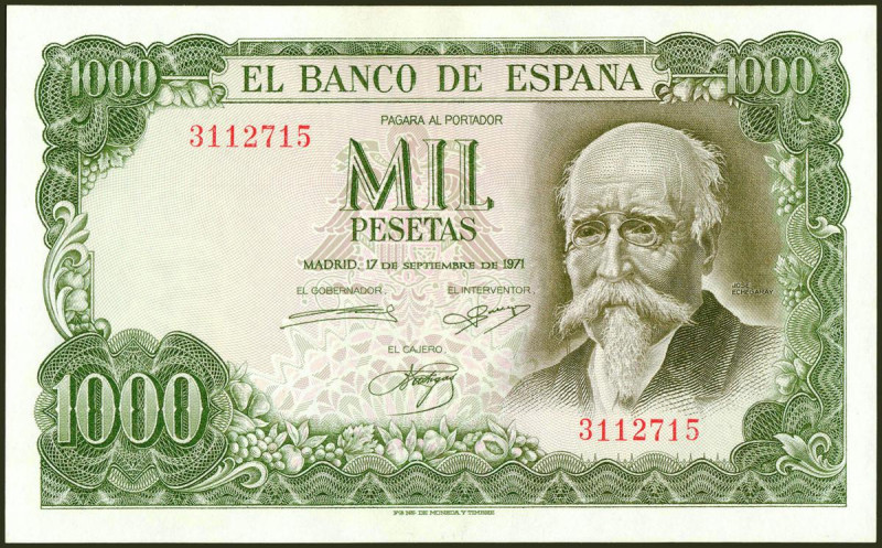 1000 Pesetas. 17 de Septiembre de 1971. Sin serie. (Edifil 2021: 474). Conserva ...