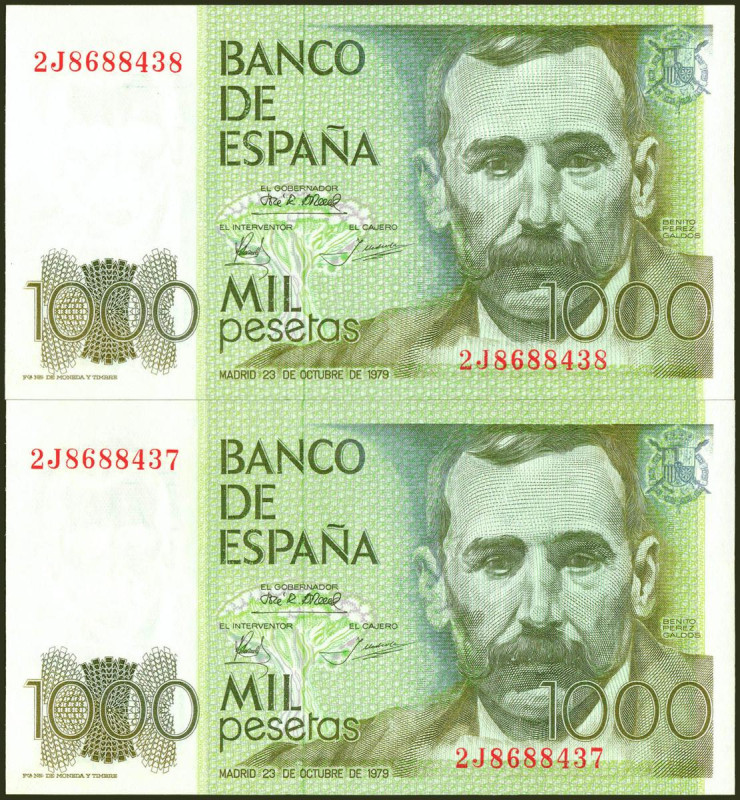 1000 Pesetas. 23 de Octubre de 1979. Pareja correlativa. Serie 2J. (Edifil 2021:...