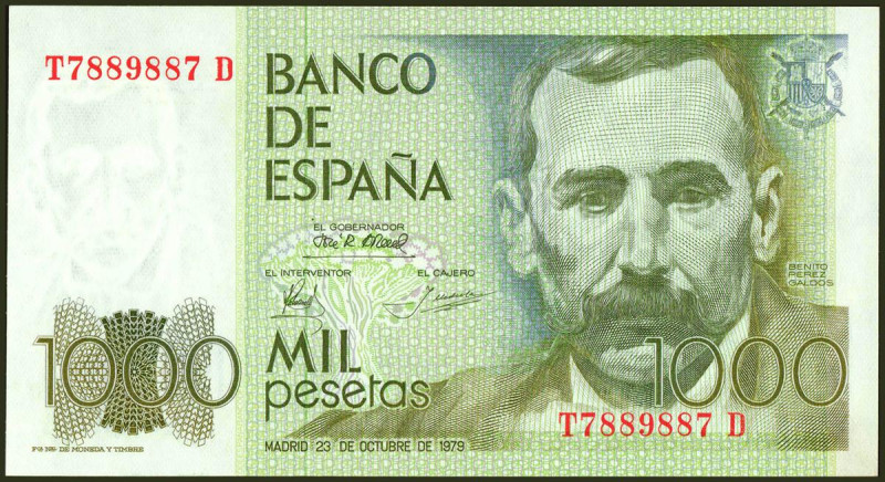 1000 Pesetas. 23 de Octubre de 1979. Serie T-D y numeración capicúa. (Edifil 202...