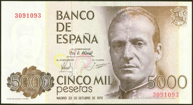 5000 Pesetas. 23 de Octubre de 1979. Sin serie. (Edifil 2021: 478). SC.