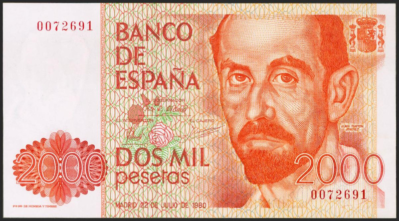 2000 Pesetas. 22 de Julio de 1980. Sin serie y numeración muy baja. (Edifil 2021...