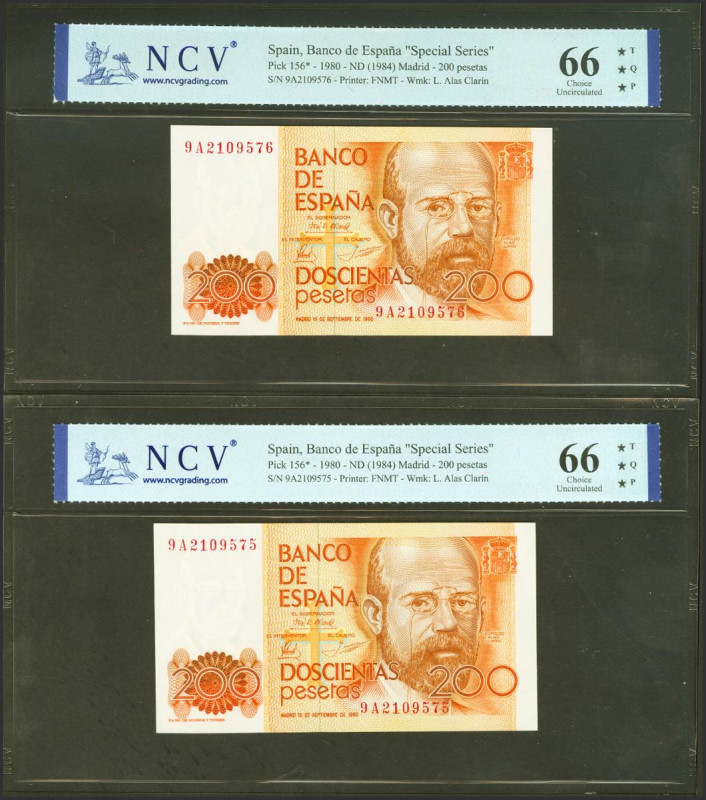 200 Pesetas. 16 de Septiembre de 1980. Pareja correlativa. Serie especial 9A. (E...