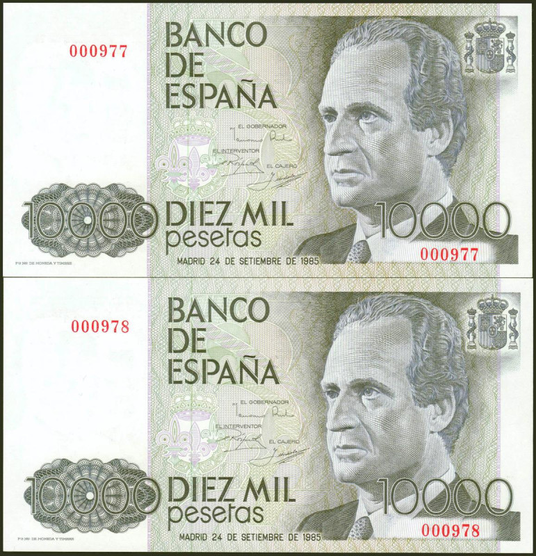 10000 Pesetas. 24 de Septiembre de 1985. Pareja correlativa. Sin serie y numerac...